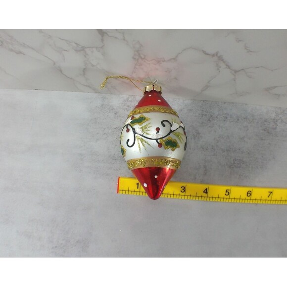 Glass Christmas Tree Ornament Hanging Oblong Red White Green Gold Glitter Decor - Picture 5 of 5